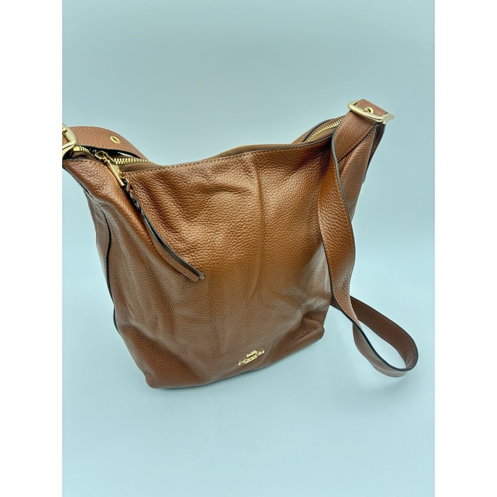 Coach C2818 Val Duffle Brown Pebbled Leather Zipper Shoulder Bag Handbag